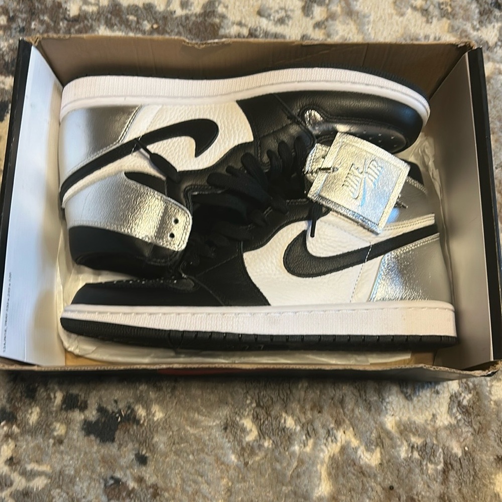 Air Jordan, one high, black and silver women's shoe